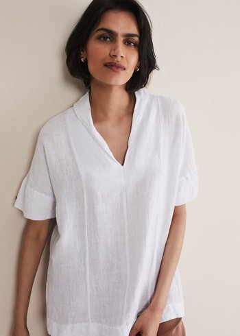 Phase Eight Carita V-Neck Linen Shirts White Australia | BS1093648